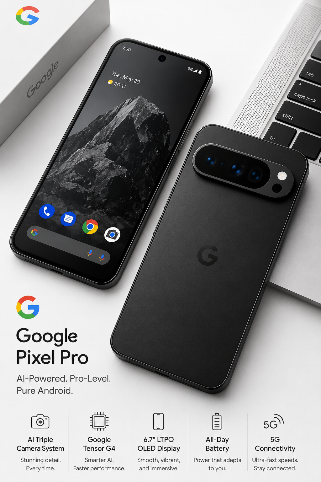 Google Pixel Pro premium flagship smartphone in obsidian black finish
